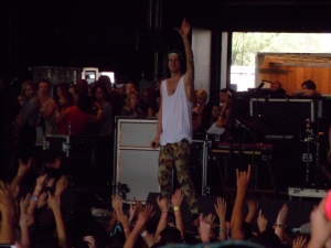 Everyone's got their hands up for Nathaniel Motte of 3OH!3.